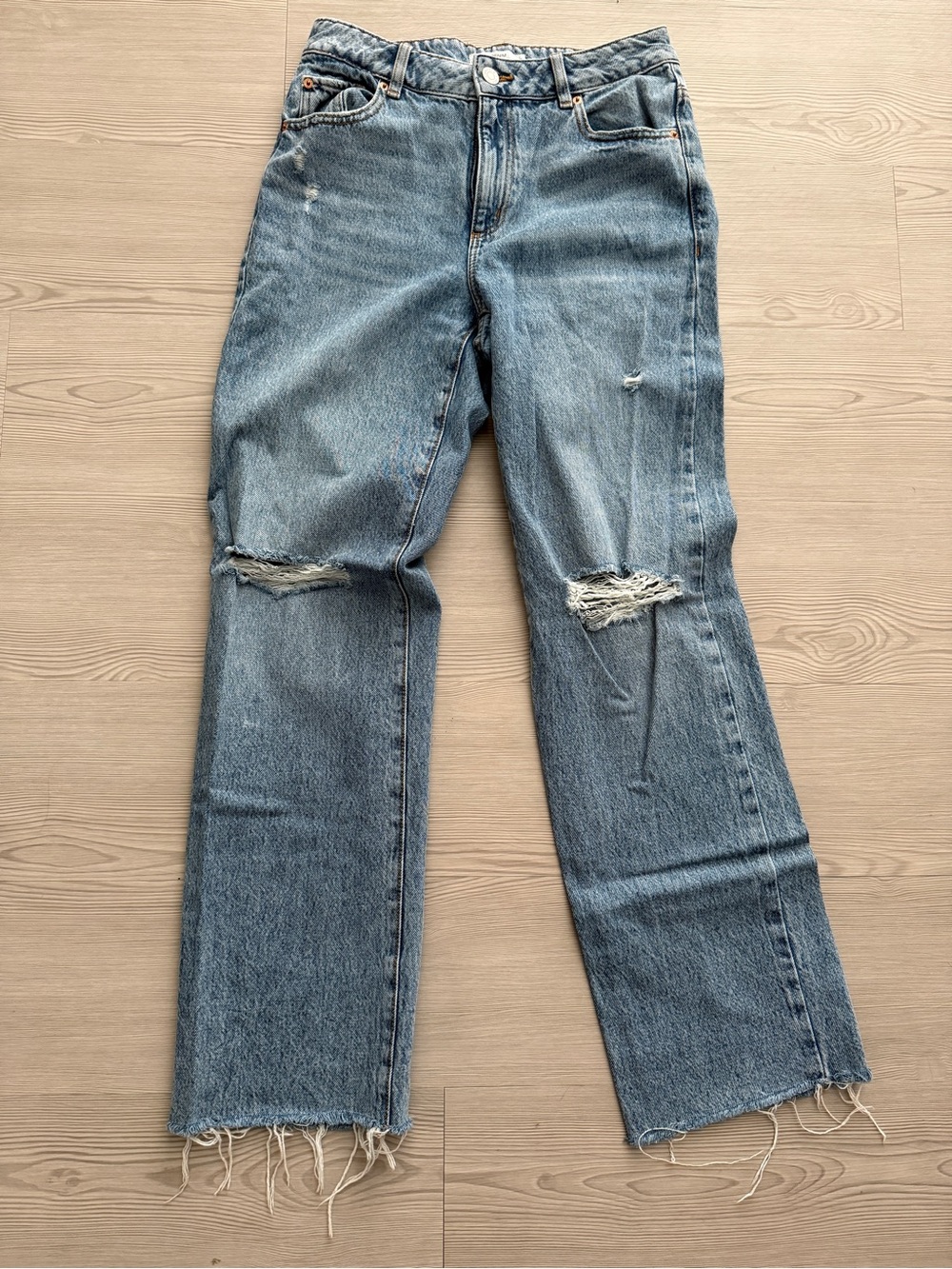 Garage Straight Leg Distressed Light Blue Jeans